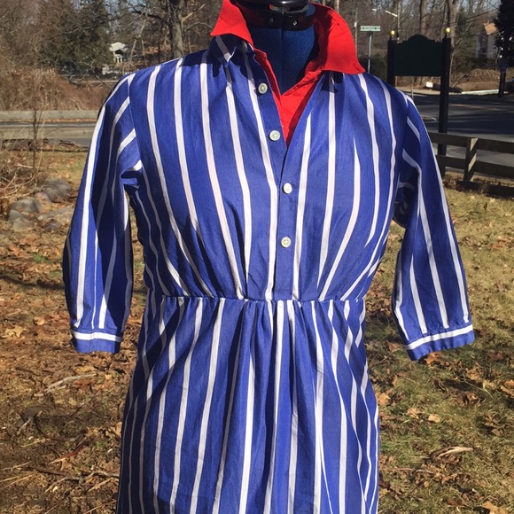 Retro striped midi dress button down Small - Picture 3 of 8